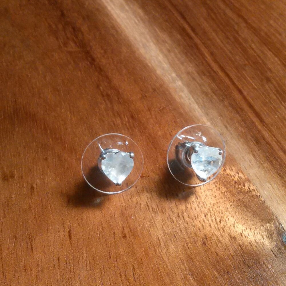 Moon Glow Moonstone Sterling Silver Heartlight Glow Heart Stud Earrings - Picture 9 of 11